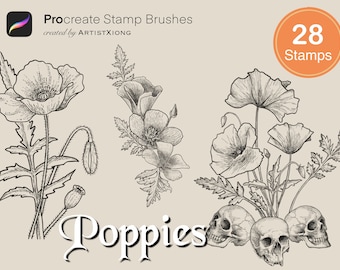 Realistische Mohnblumen und Designs Stempelpinsel für Procreate