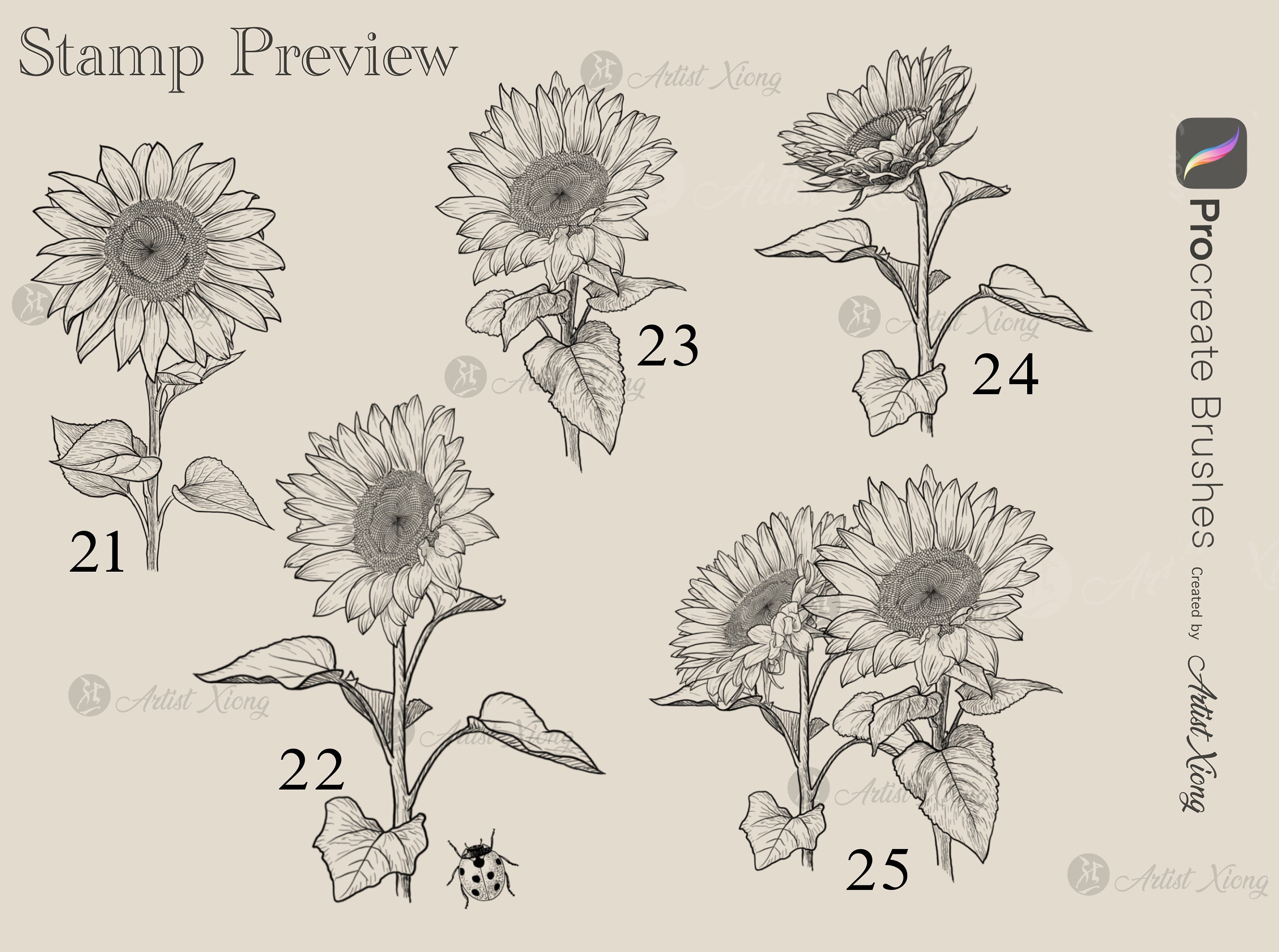 Realistic Sunflower Stamp Brushes for Procreate - Etsy