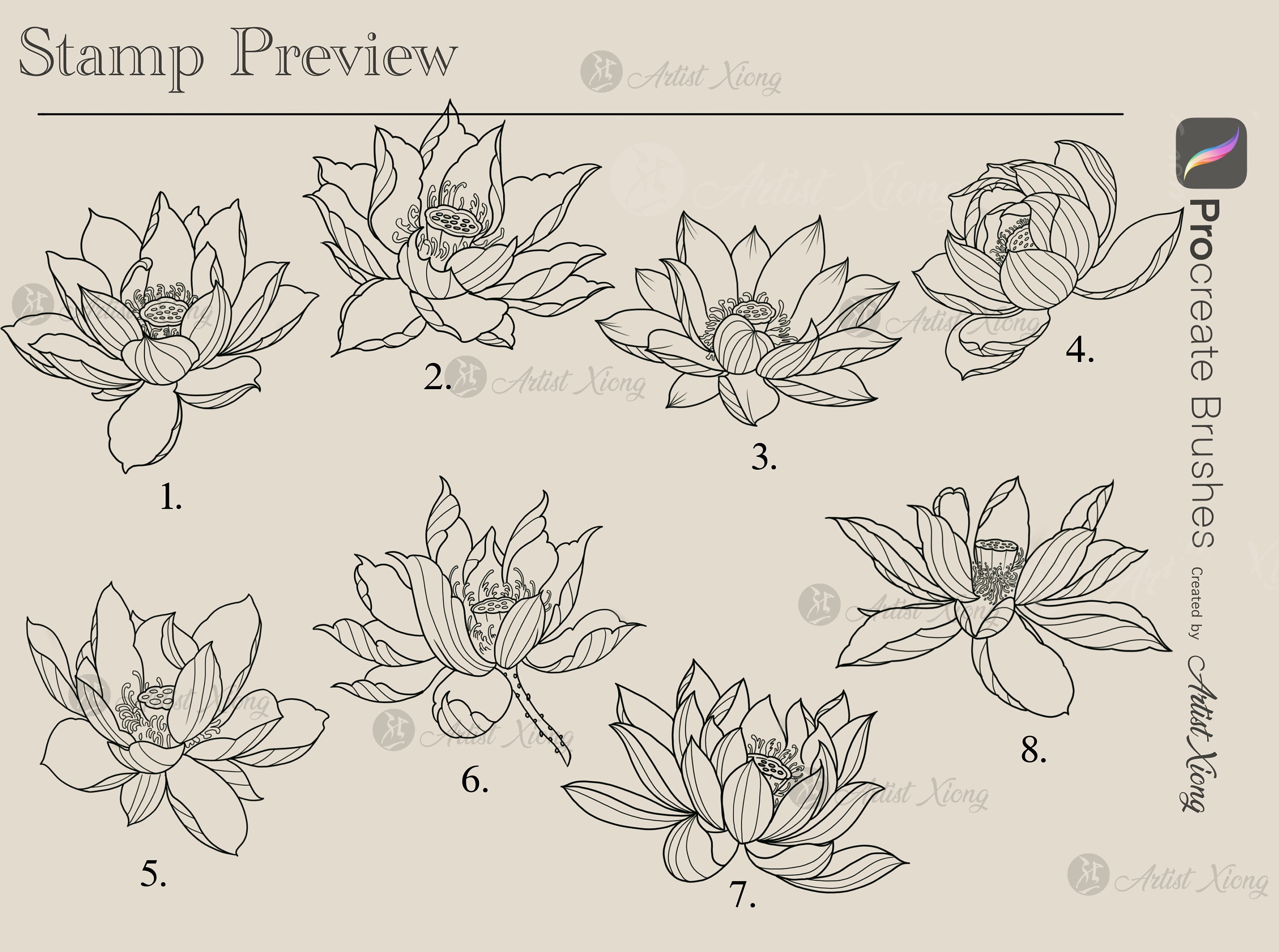 Realistic Lotus Flower Stamp Brushes for Procreate - Etsy