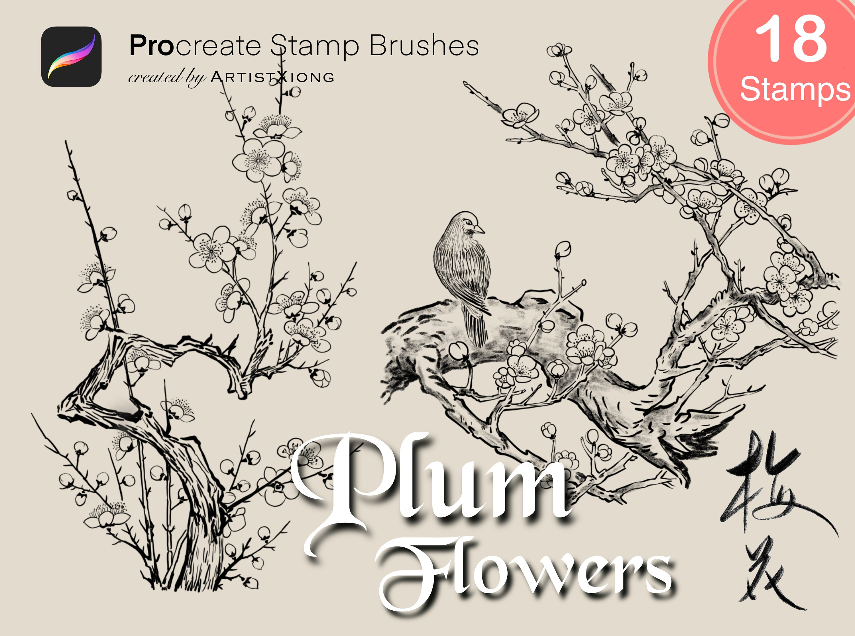 Plum Flower Stamp Brushes for Procreate - Etsy