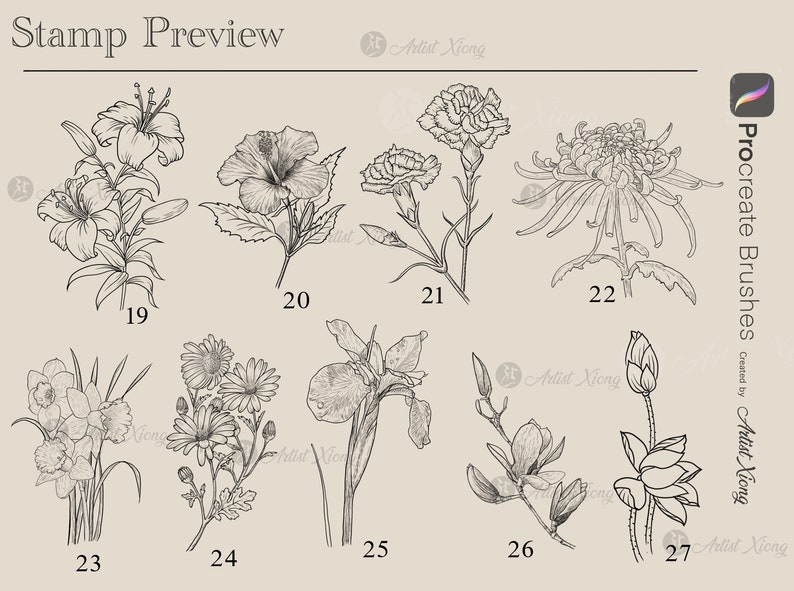 Realistic Bird and Flower Stamp Brushes for Procreate - Etsy