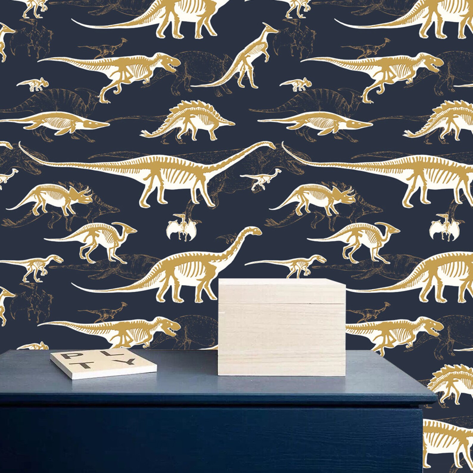 Yellow Dinosaur Black Background Peel And Stick Wallpaper | Etsy