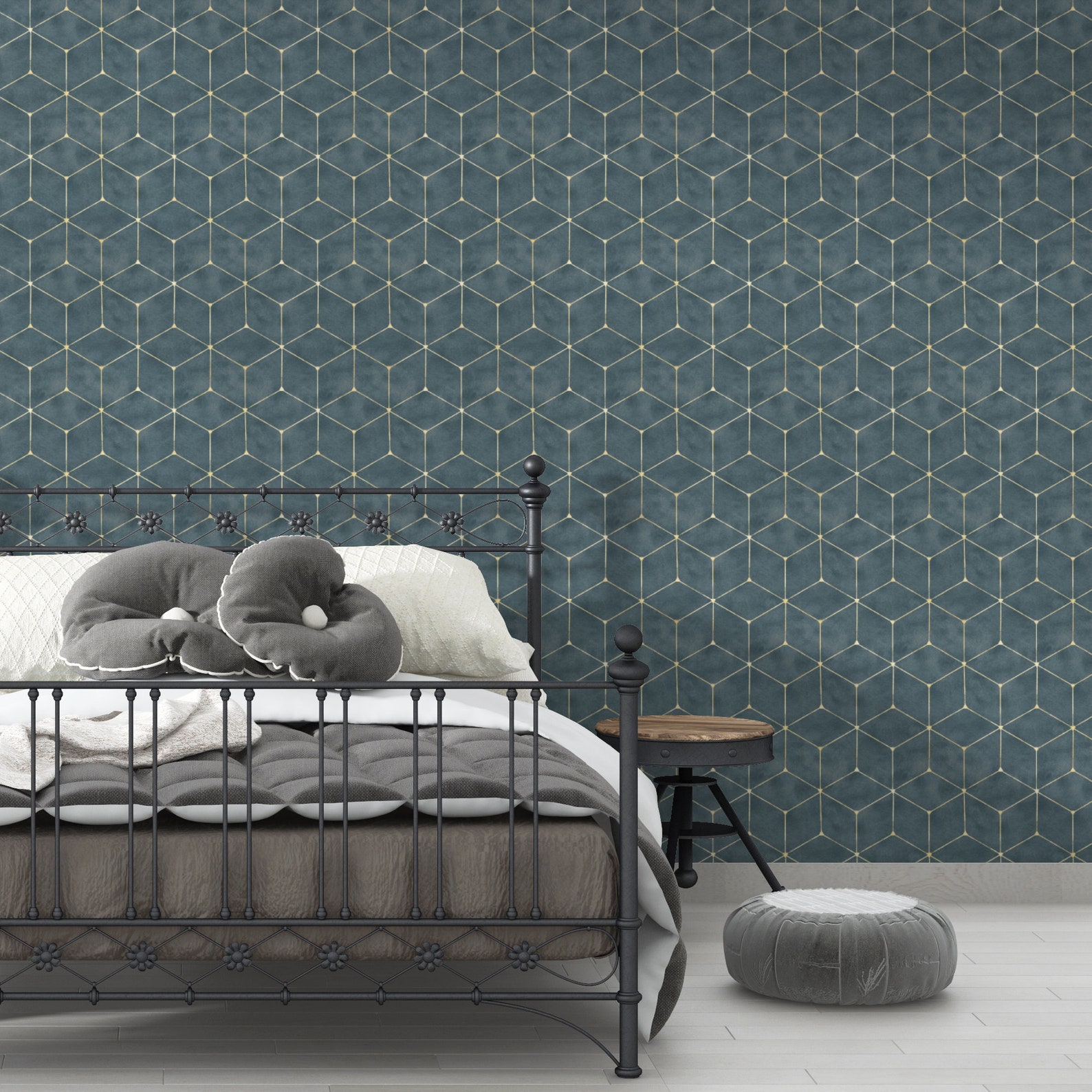 Geometric Grey Hexagon Peel and Stick Wallpaper Removable - Etsy