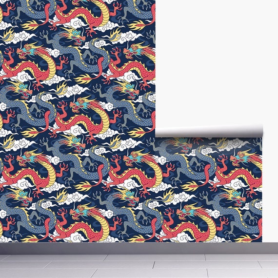 Chinese Dragon Peel And Stick Wallpaper Temporary Wallpaper | Etsy