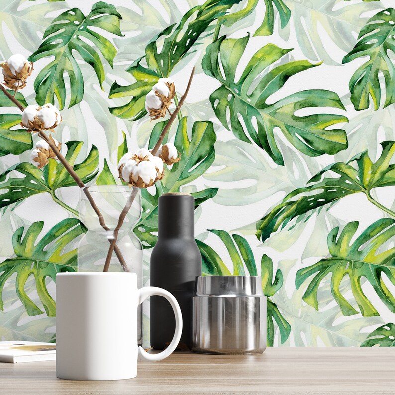 Green Leaf Palm Leaf Peel and Stick Wallpaper Removable Etsy