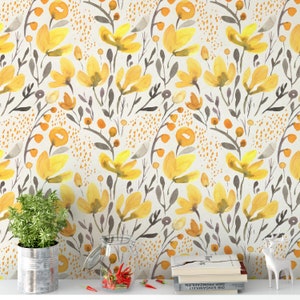 Hand Painted Yellow Flowers Peel And Stick Wallpaper Removable Wallpaper Self Adhesive Contact Paper Home Decor