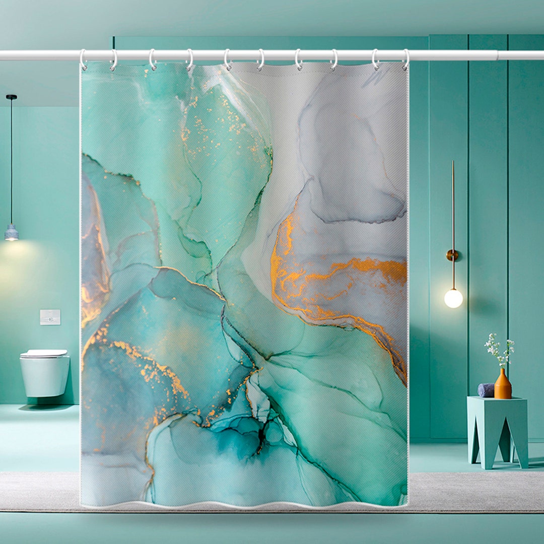 Marble Shower Curtain Waterproof Polyester Fabric Bathroom Curtains Green Marble Shower Curtains
