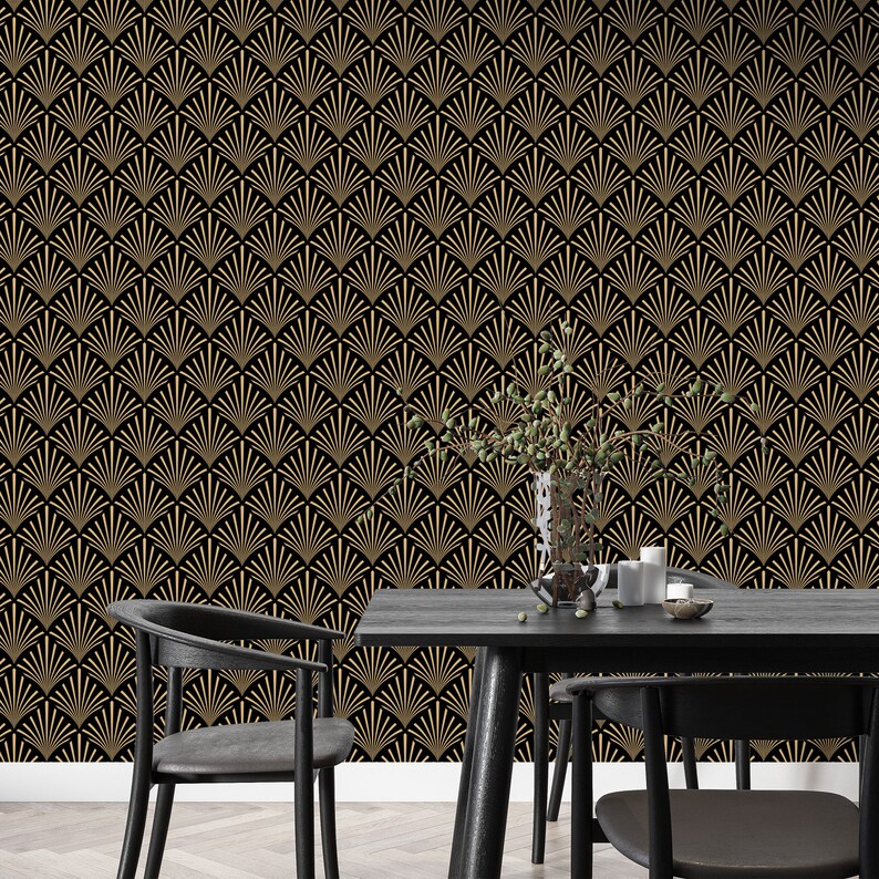 Art Deco Abstract Geometric Golden Fan Peel and Stick Etsy