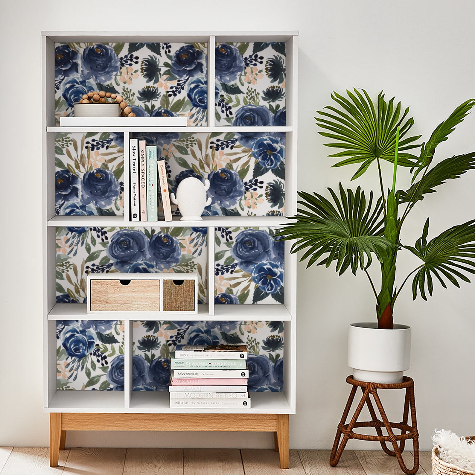 Watercolor Floral Navy Blue Peel and Stick Wallpaper Temporary Etsy