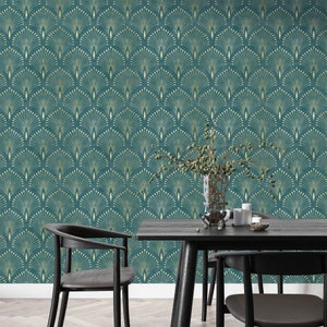 Peacock Tail Classic Pattern Green Geometric Peel And Stick Wallpaper Removable Wallpaper Self Adhesive Contact Paper Living Room Decor