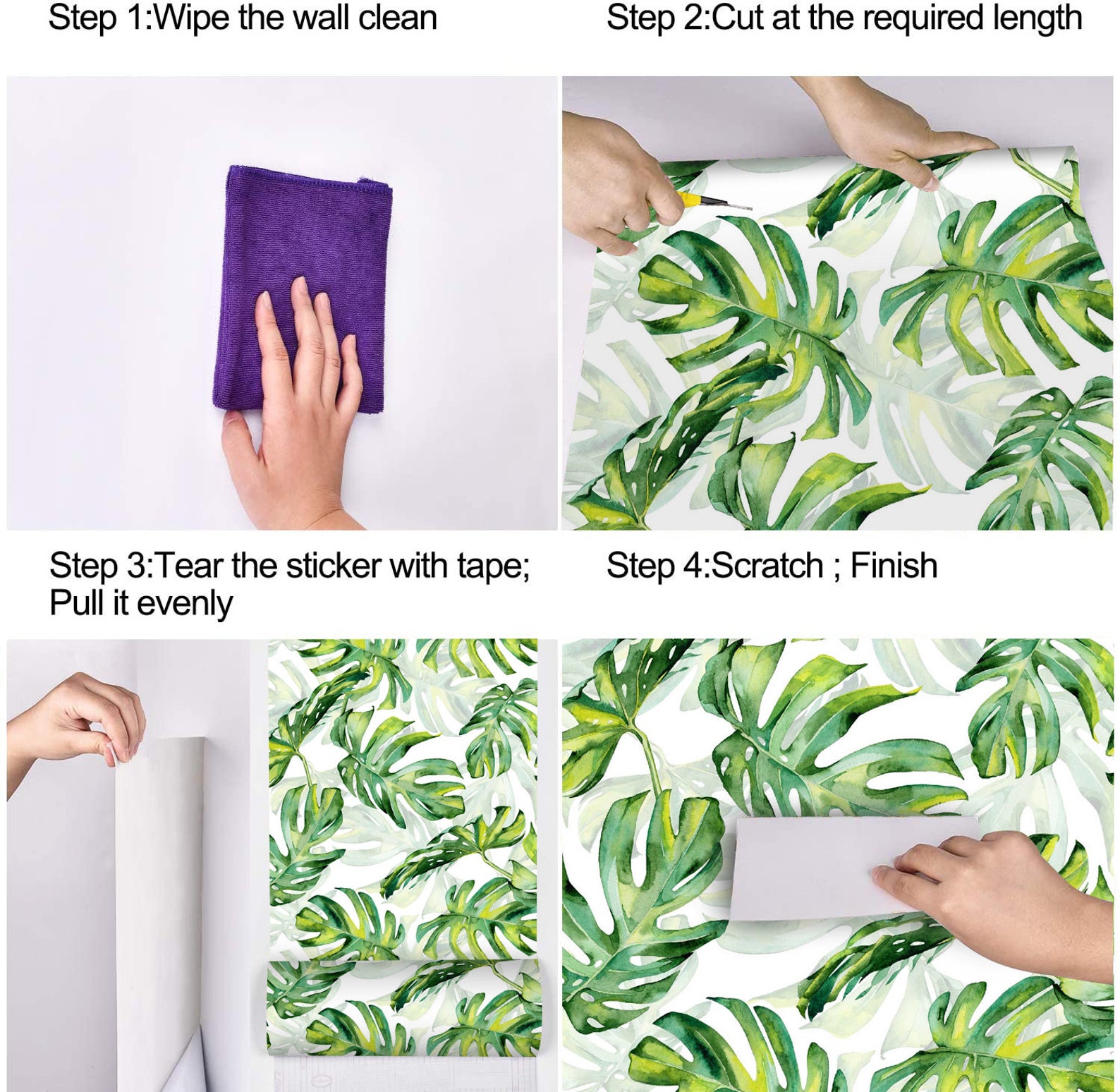 Green Leaf Palm Leaf Peel and Stick Wallpaper Removable Etsy