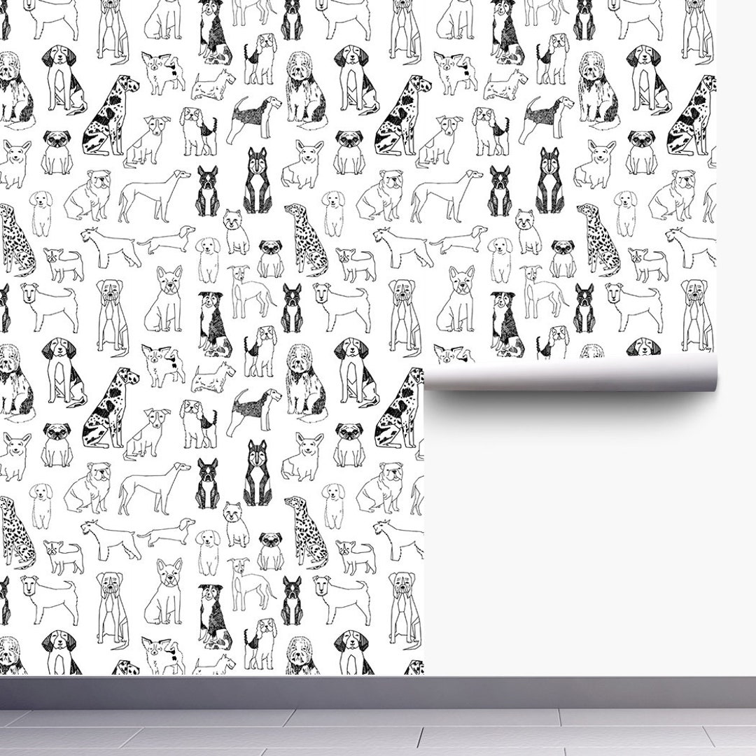 Black&white Dog Peel and Stick Wallpaper Nursery Room Decor Removable