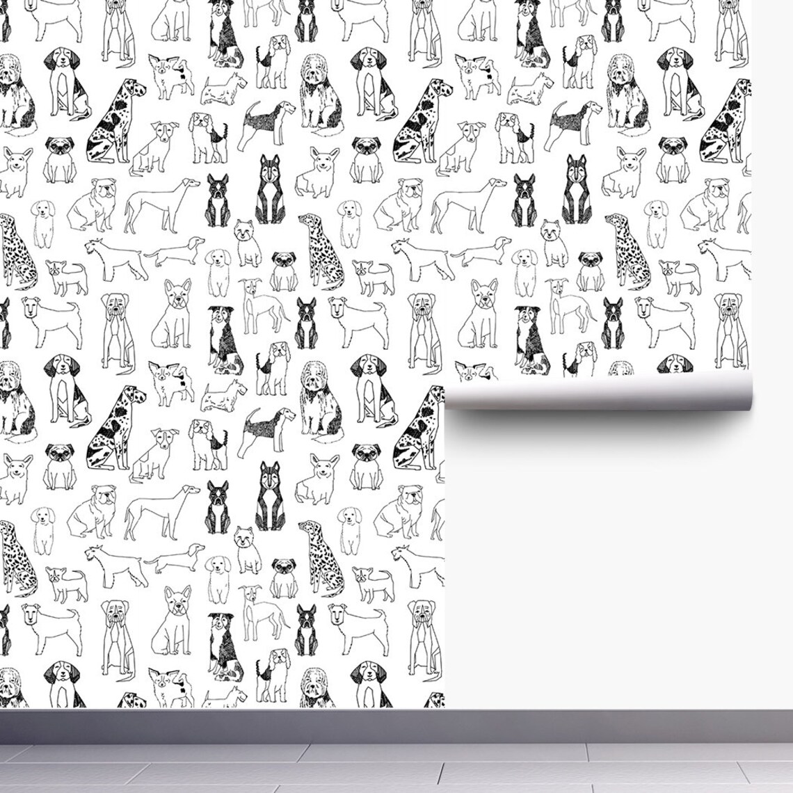 Black&white Dog Peel and Stick Wallpaper Nursery Room Decor Etsy