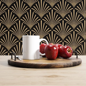Art Deco Abstract Geometric Golden Fan Peel And Stick Wallpaper Temporary Wallpaper Self Adhesive Contact Paper Wall Decor