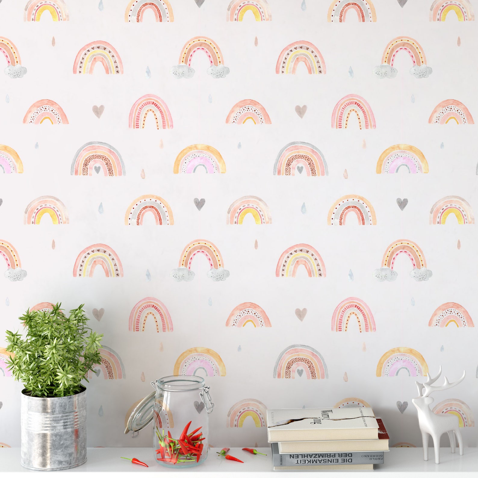 Cute Watercolor Colorful Rainbow Peel And Stick Wallpaper | Etsy