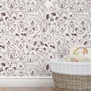 Funny Doodle Dog Hand Drawn Pet Peel And Stick Wallpaper Temporary Wallpaper Self Adhesive Contact Paper Kids Room Wallpaper