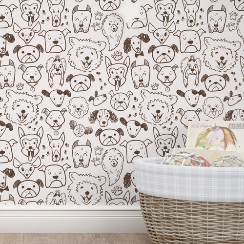 Black&white Dog Peel and Stick Wallpaper Nursery Room Decor - Etsy