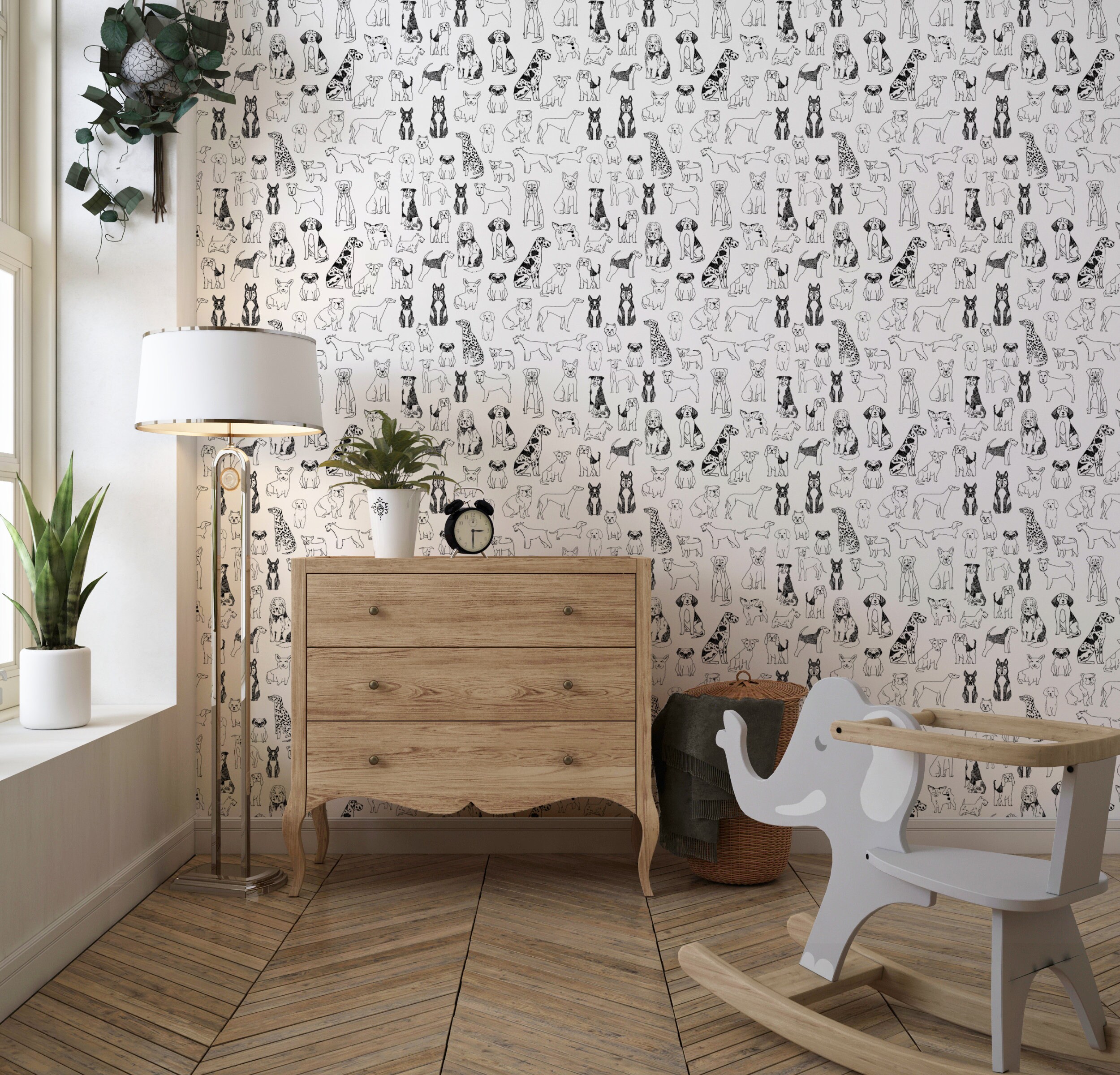 Black&White Dog Peel And Stick Wallpaper Nursery Room Decor | Etsy