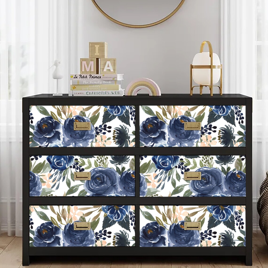 Watercolor Floral Navy Blue Peel and Stick Wallpaper Temporary - Etsy
