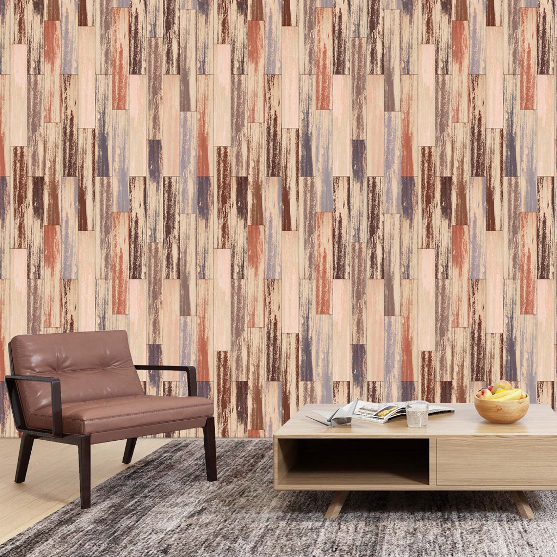 Distressed Wood Grain Peel And Stick Wallpaper Removeable Etsy