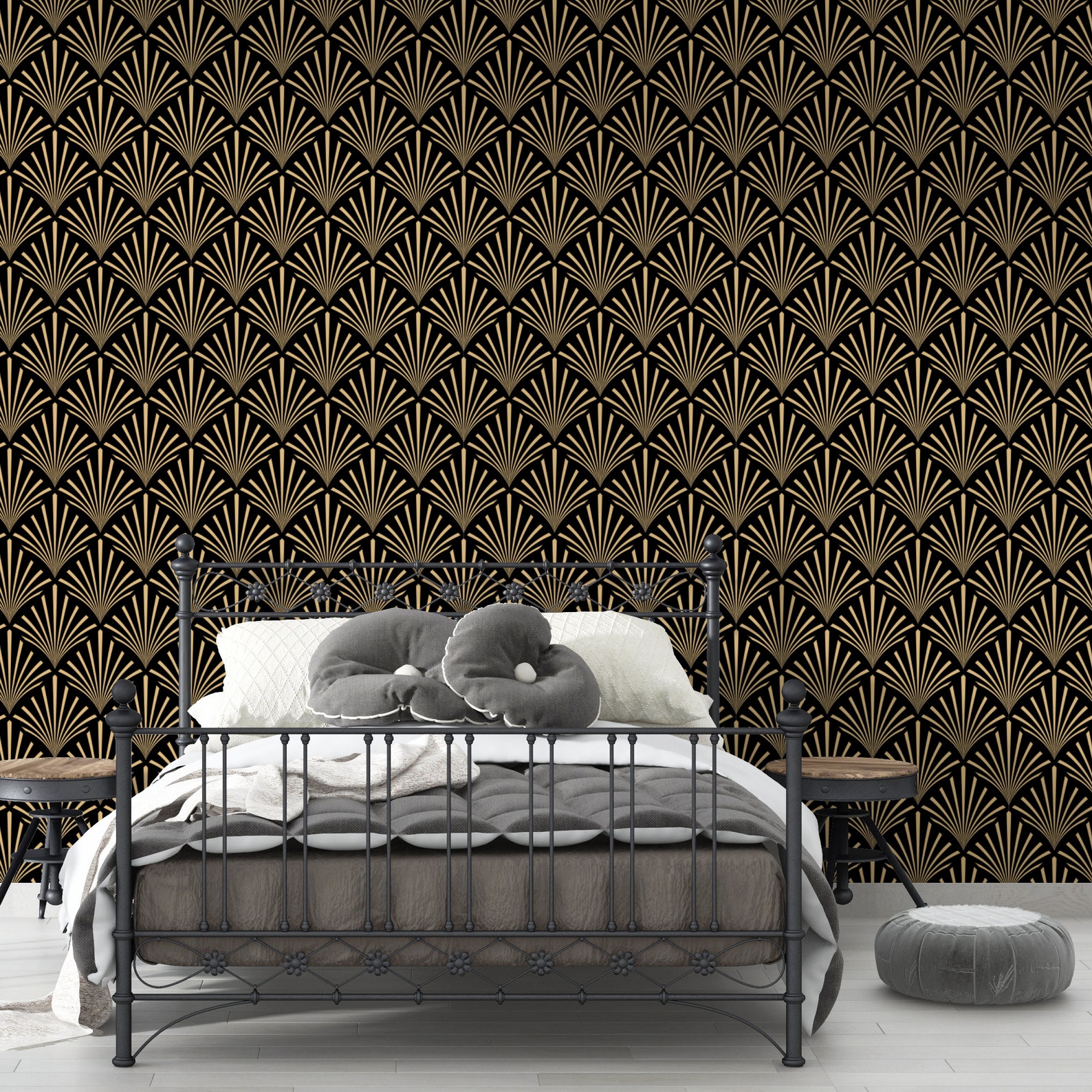 Art Deco Abstract Geometric Golden Fan Peel and Stick Etsy