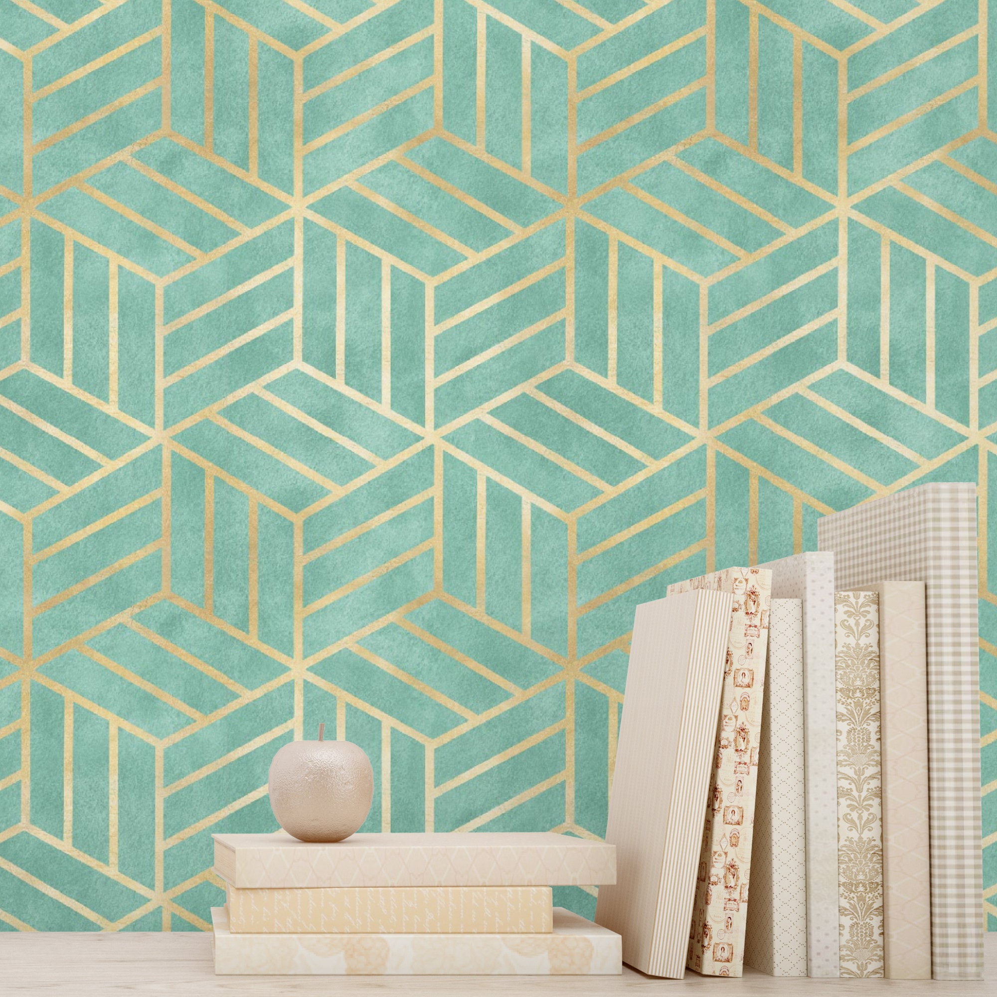 Gold Geometry Hexagon Peel and Stick Wallpaper Green - Etsy Australia