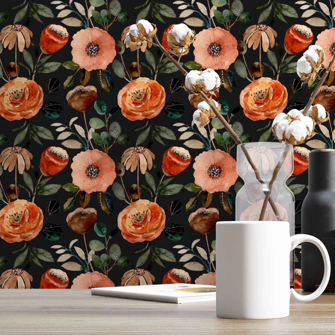 Watercolor Brown Flower Peel And Stick Wallpaper Self Adhesive | Etsy