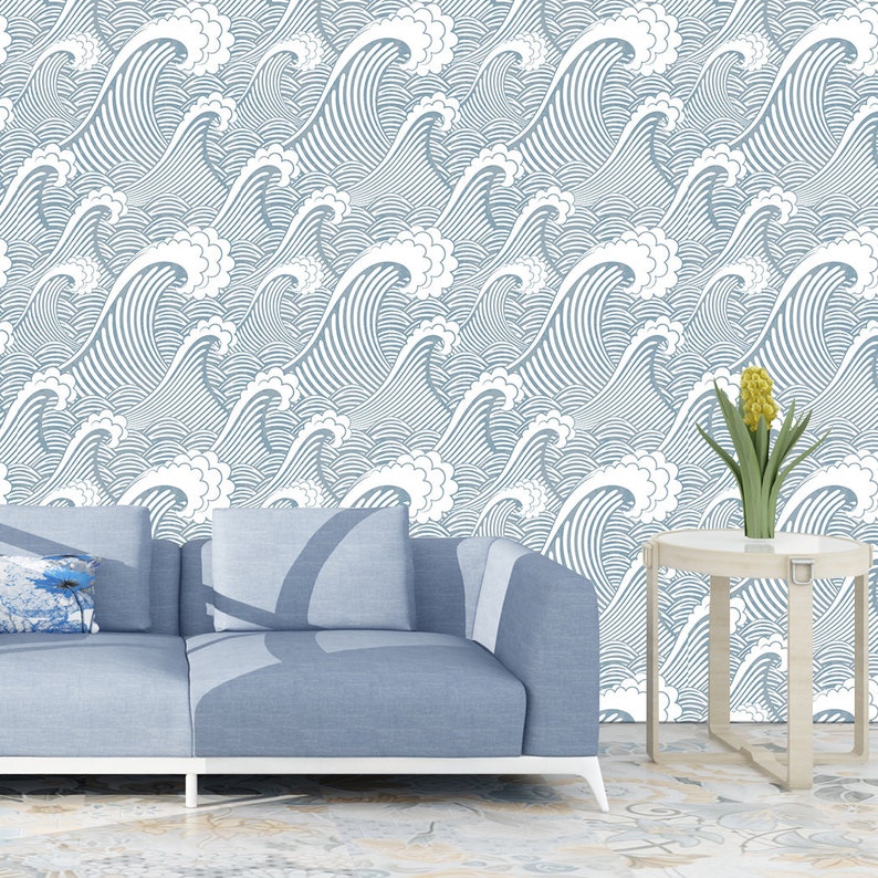 Japanese Style Blue Waves Peel and Stick Wallpaper Home Decor - Etsy UK