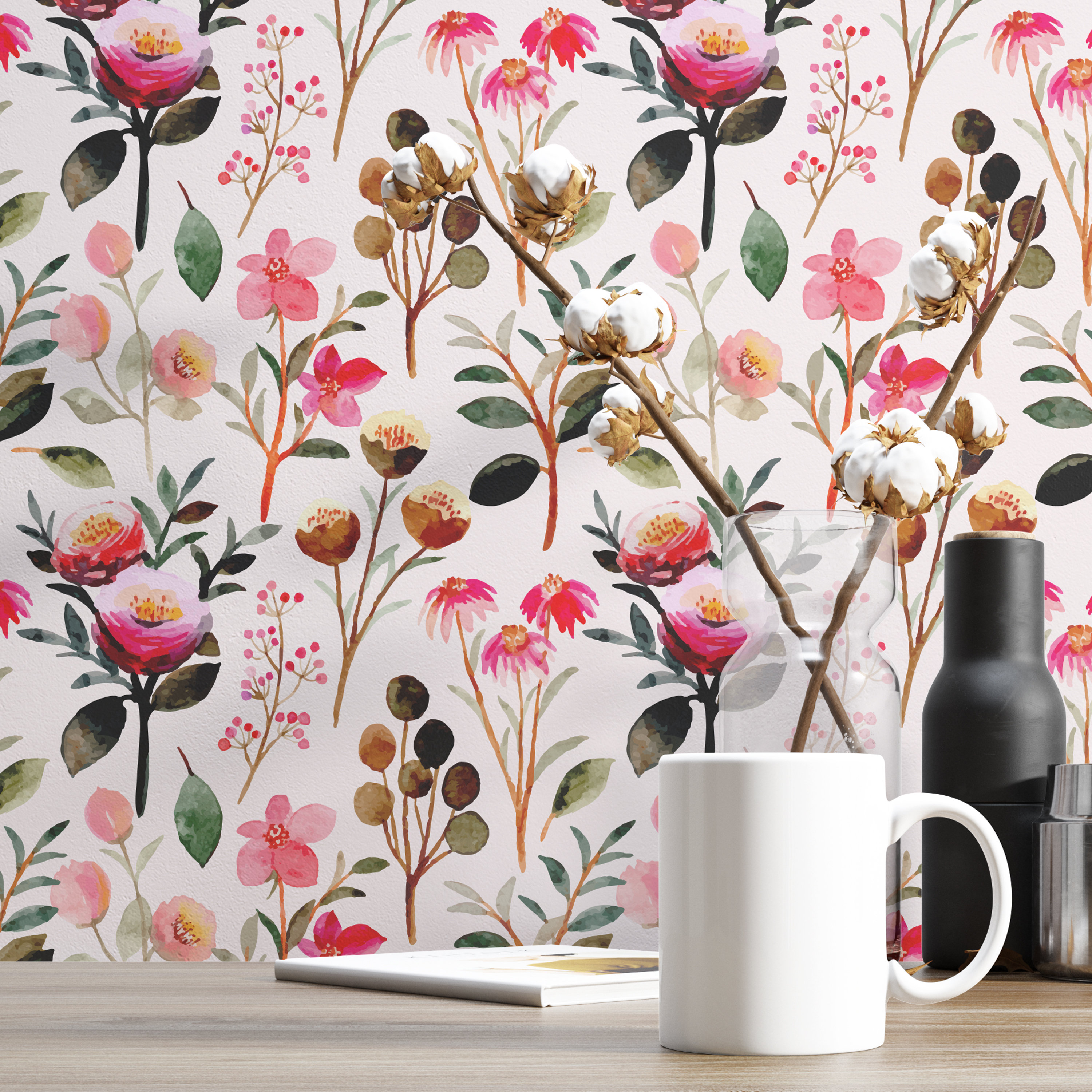 Watercolor Pink Floral Peel and Stick Wallpaper Self Adhesive - Etsy UK