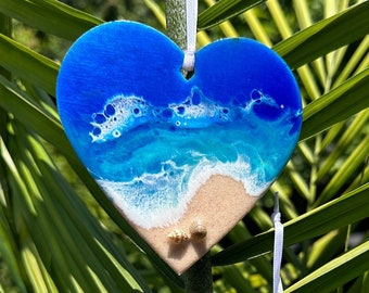 Heart Beach Ornaments- Valentine Ornament- Resin Sea Ornaments- Epoxy Ocean Ornaments- Beach Christmas Ornaments- Coastal Decor- Beach Decor