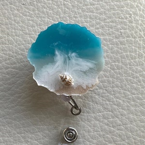 Badge Reel- Ocean Geode Beach Badge Reel- Resin - Epoxy Geode Badge Holder- Teacher Badge- Nurse Badge- Art- Gifts