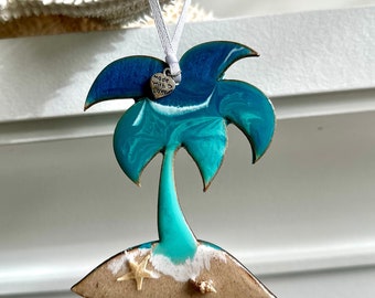 Palm Tree Ornaments- Resin Sea Ornaments- Epoxy Ocean Ornaments- Beach Ornaments- Christmas Ornaments- Coastal Decor- Beach Decor-Resin