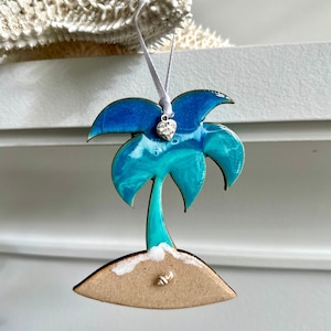 Palmen- Baumschmuck- Harz-Meeresornamente- Epoxy-Ozeanornamente- Strandverzierungen- Weihnachtsverzierungen- Küstendekor- Stranddekor-Harz