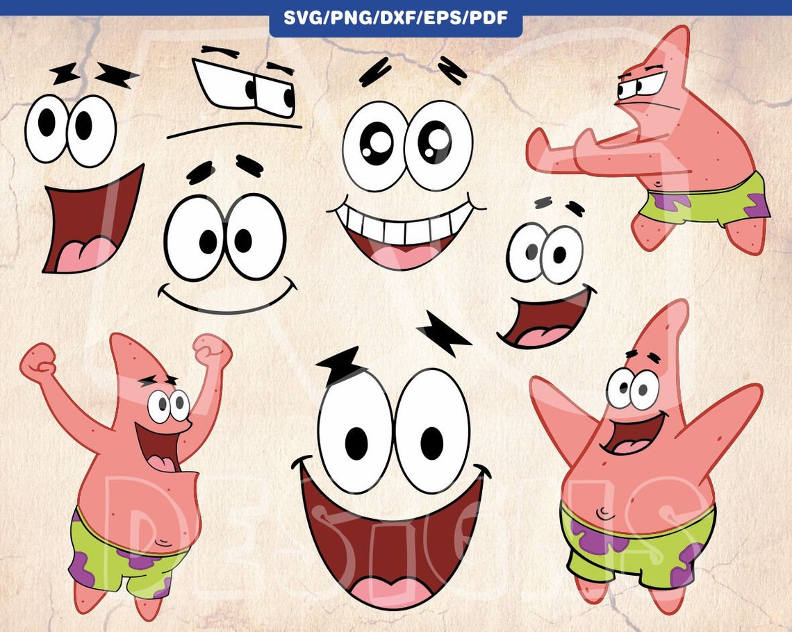 Star Face Svg Patrick Clipart Png Baby Cartoon Silhouette Etsy