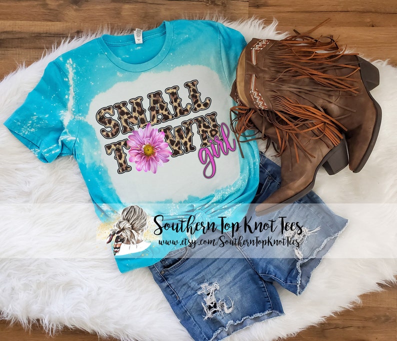 Small Town Girl Pink Sunflower Heather Aqua Bleached Tee | Etsy