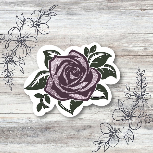 Purple rose waterproof vinyl sticker for laptop | rose water bottle sticker | flower hydroflask sticker | flower tablet sticker |