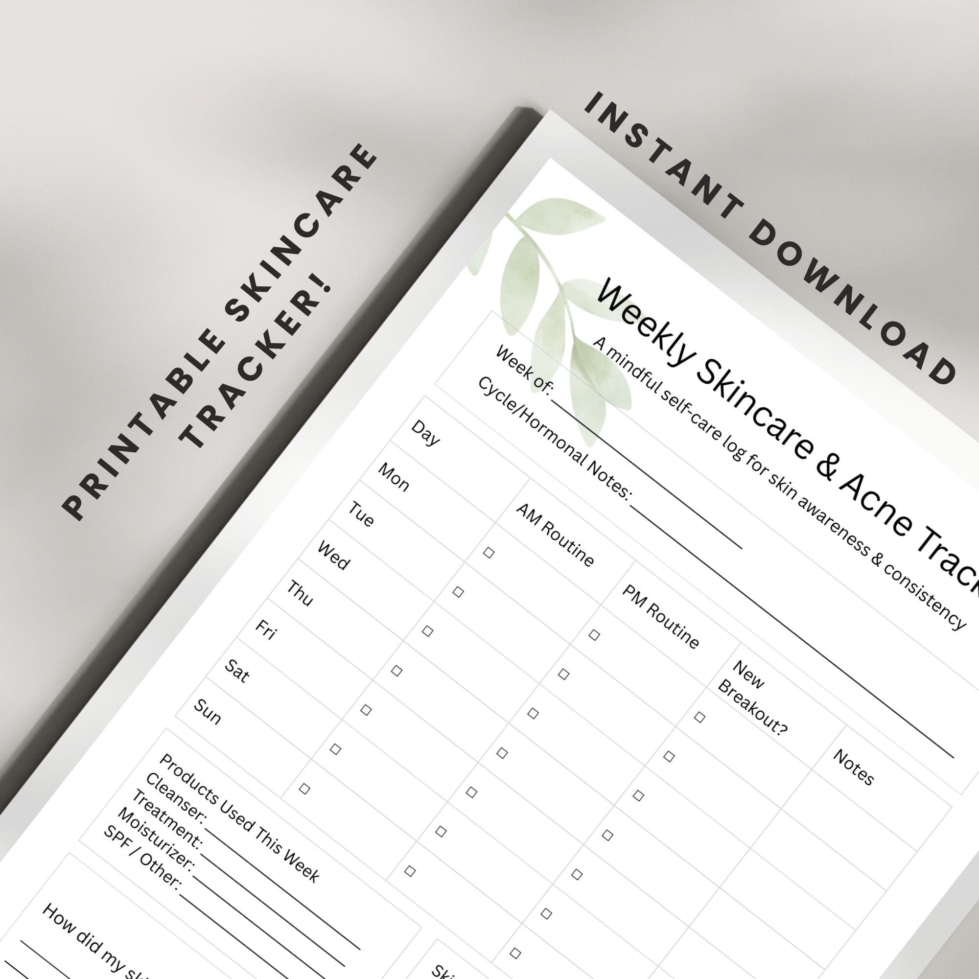 Weekly Skincare Routine Tracker, Acne & Hormonal Skin Log, Self Care ...