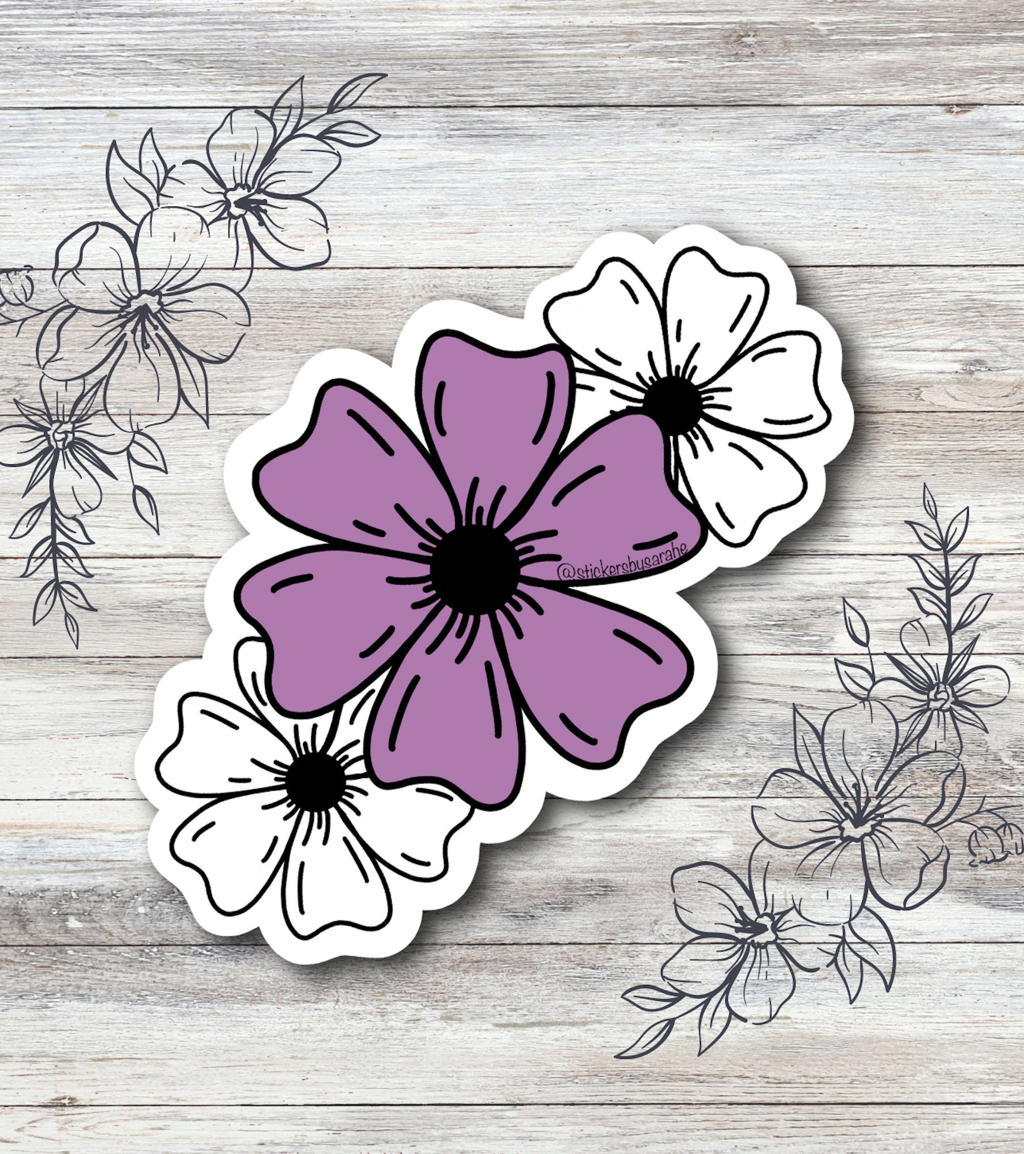 Purple flower sticker, flower decal, summer flower sticker, flower sticker  for hydroflask, waterbottle flower decal, flowers sticker