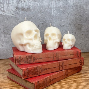 Skull Candles - halloween skeleton candle gift, gifts for her him, home decor gifts, pillar candle, holiday party by Hot and Happy Mess