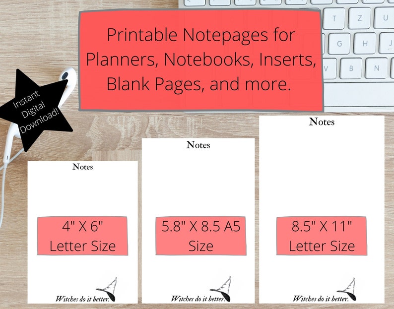 Printable Blank Witchy Note Sheets / Witchy Paper / Planner Inserts/ Halloween Stationary/ Note Pad Paper / Writing Paper Digital Download image 1