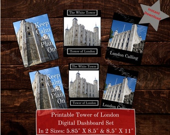 Tower of London Printable Dashboards Set of 3| Keep Calm and Plan On |London Calling | 2 Sizes | Journals | Work From Home |Happy Planner|A5