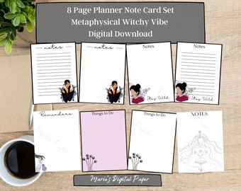 8 Page Planner Note Cards |Witchy Vibe|Metaphysical|Digital Download|Chakra Card|A5 Planner|Hobonichi|Grimoire|Notebooks|Lined Cards|BuJo