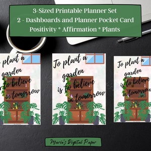 Ensemble de tableau de bord numérique Garden Vibes| 3 tailles| Cartes de poche planificateur| Planificateur heureux| Amoureux des plantes| Numérique | Planificateur A5| Affirmation| Cartes de devis