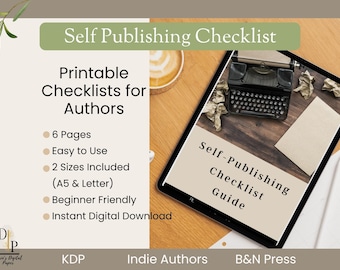 Self-Publishing Checklist Printable Digital Download Printable Checklists Authors Self-Publishers KDP B&N Press Indie Author A5 Letter Sizes