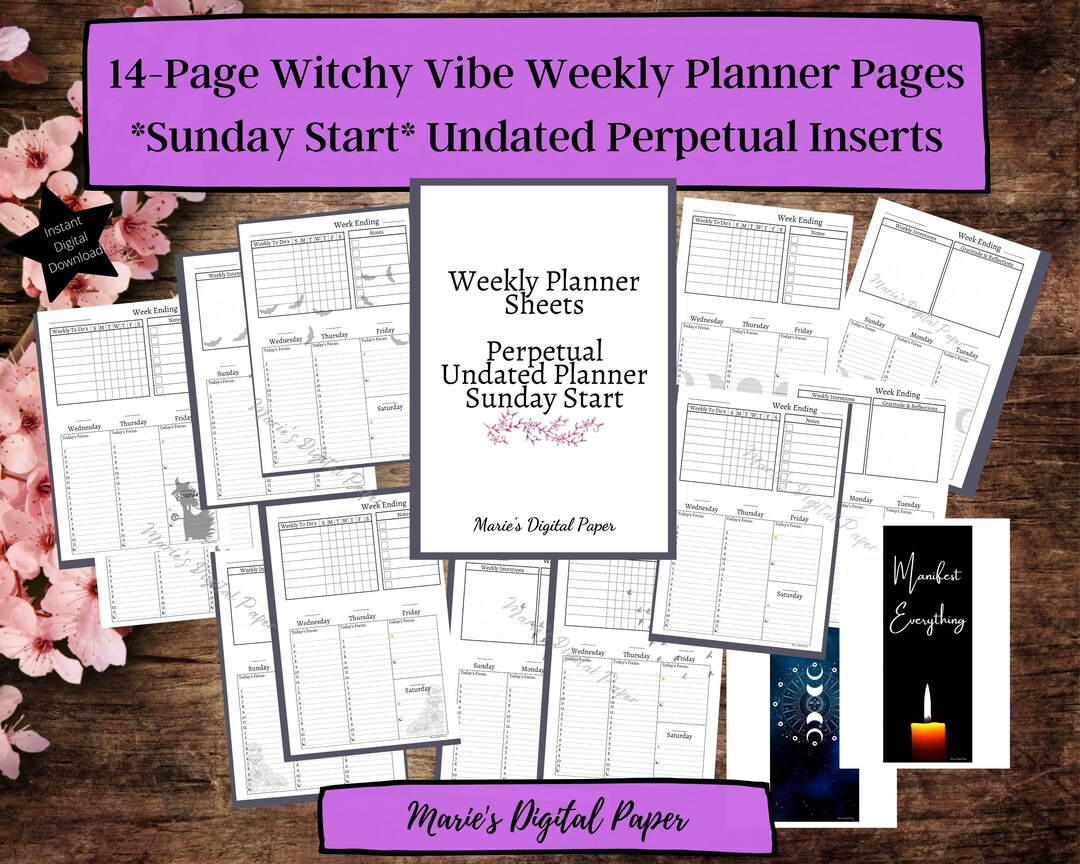 14 Page Witchy Weekly Printable Planner Page Digital Downloads Undated ...