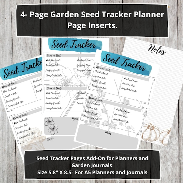 4-Page Seed Tracker Add-On for Garden Journals|Garden Journal|Planners|Junk Journals|Printables|Garden Pages|Planner Inserts|Add On Pages