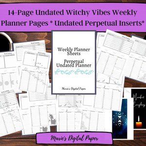 14 Page Witchy Planner Printable Set Undated Digital Download Perpetual Planner Witchy Vibes Page Inserts Planner Page Markers Spiritual