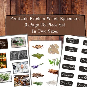 3 Page Kitchen Witch Printable Ephemera Set |28 Pieces| Halloween|Junk Journal| Planners| Scrapbook| Book of Shadows | Notebooks| Grimoires