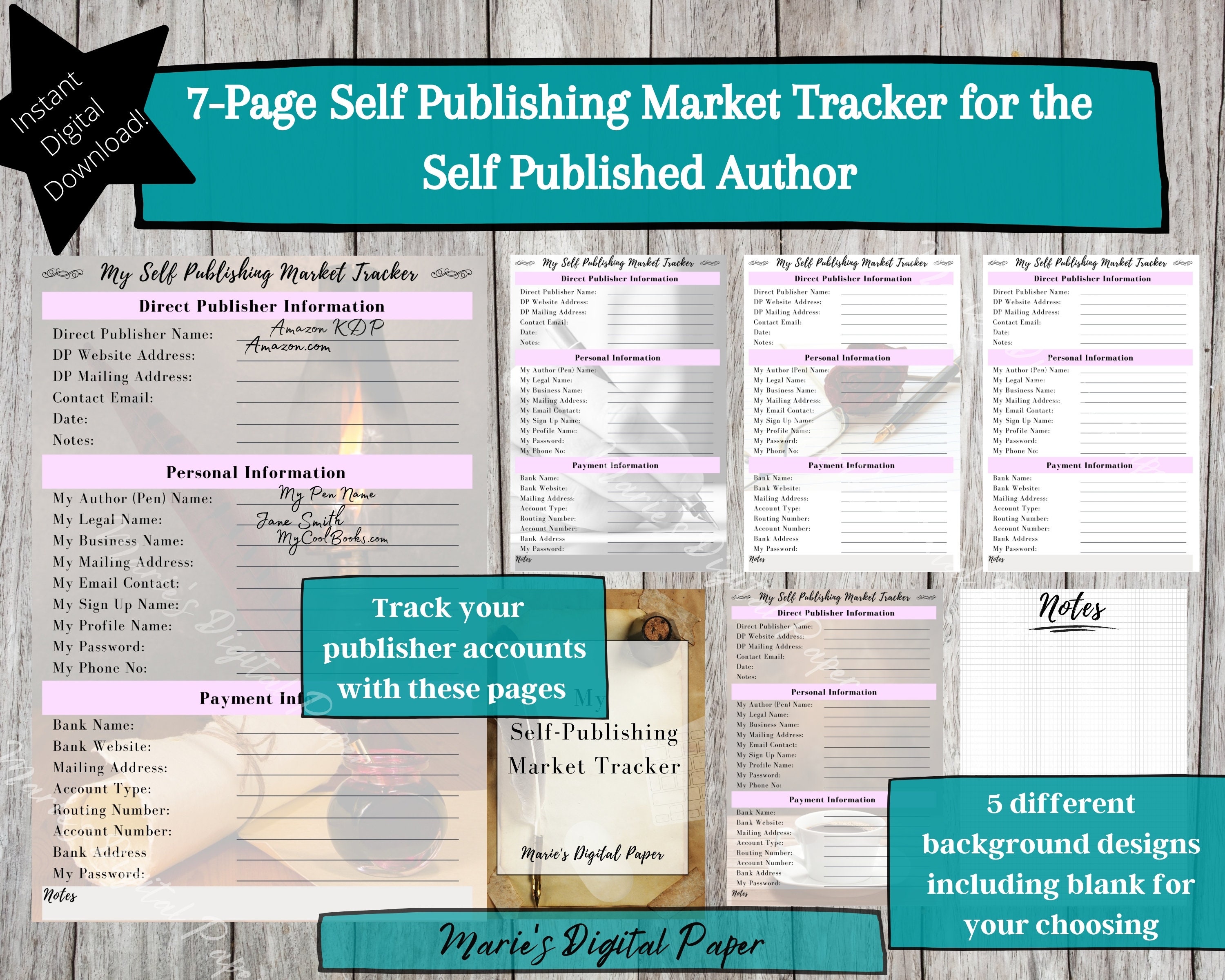7 Page Tracker for Self-published Authors|indie Author|writers|planner ...