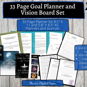 Vision Board Goal Setting Planner Digital Download Printable Set Undated Perpetual Zodiac Calendar Planner Pages Intention Manifest Witchy